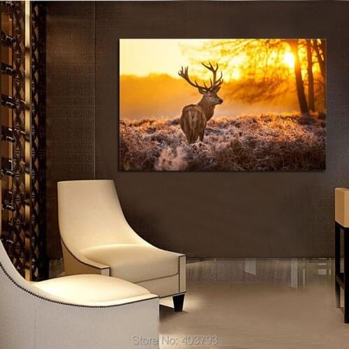 Printed Sunset Animal Deer Painting Picture Posters and Prints Wall Art on Canvas For Living Room Home Decor Or Hotel No Frame