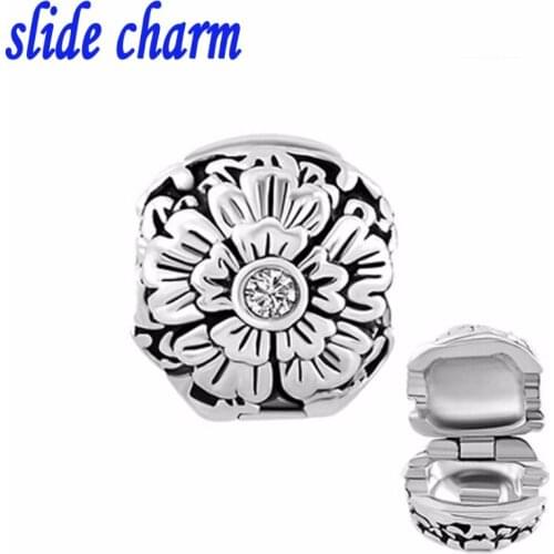 Free shipping Valentines Day gift black and white daisies positioning buckle amulet charm fit Pandora bracelet