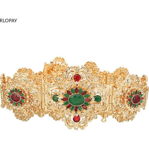 RLOPYA New Wedding Accessories Gold Woman Belts for Dress Arabic Chic Crystal Belt Morocco Designer Bridal Belt with Rhinestone