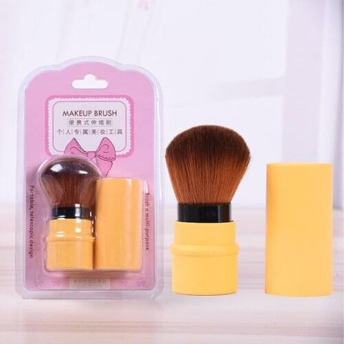 Professianal synthetic hair retractable brush portable colorful powder brush matel blush makeup brush in card