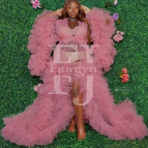 Real Image Pink Tulle Formal Dress Maternity Photography Evening Gown Custom Made Pregnant Woman Baby Shower Free Ship