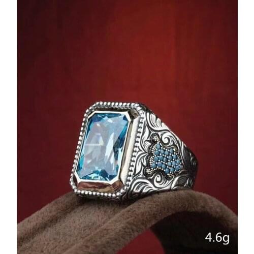 Luxury Geometric Square Crystal Men Ring Wedding Party Jewelry Accessories Carved Pattern Cuban Chunky Finger Rings for Male