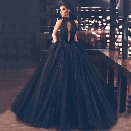 Sexy Backless Black Prom Dresses 2020 New Long Formal Dress Evening Wear Puffy Tulle Women Cocktail Party Gowns