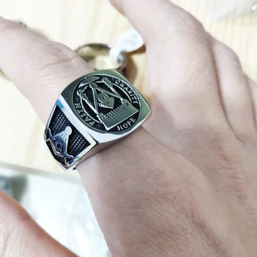 Silver knight Male Vintage Stainless Steel Masonic Ring Personality Mens Ring New For Man Rings