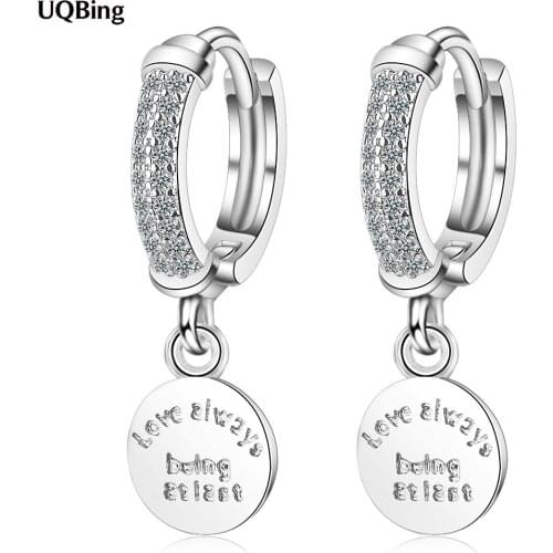 Round Disc Zircon Crystal Letter Clip Earrings For Women 925 Sterling Silver Wedding Jewelry Gifts