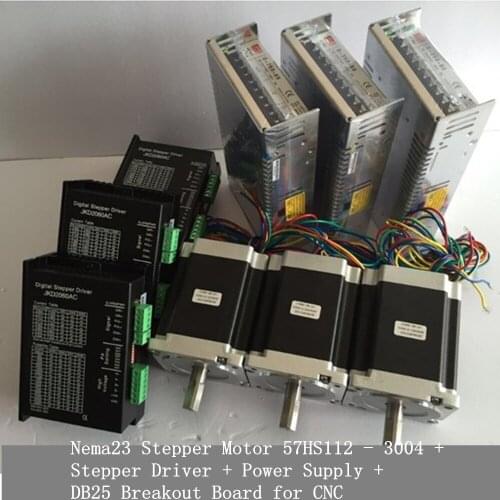 Nema23 Stepper Motor 57HS112 - 3004 + Stepper Driver + Power Supply + DB25 Breakout Board for CNC