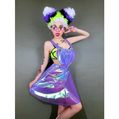 Change Color Laser Sympony Hologram Cute Kawayi A shape Dress Cospaly Chic Apron Sexy Costume DJ Club Bar Private Party