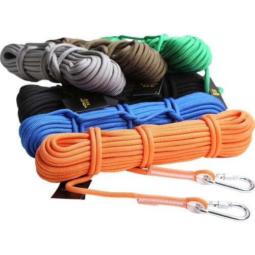20M 12KN Climbing Rappelling Rope Accessory Cord Safety Sling 9.5mm + Carabiners for Free Climbing Expeditions Caving