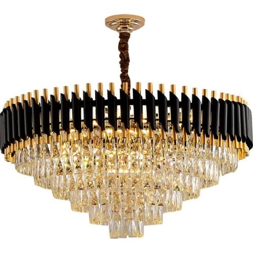 Nordic Modern Crystal Chandelier Pendant Light Luxury Villa Lobby Bedroom K9 Cristal Lamps Black Dining Room Metal Light Fixture