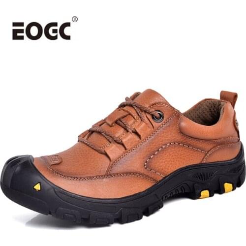 Handmade Autumn Men Shoes Vintage Style Natural Leather Casual Shoes Lace-Up Outdoor Comfortable Flats Shoes Men