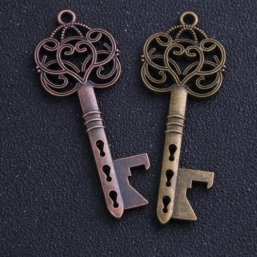 1pcs Vintage Metal Filigree Bottle Opener Key Pendant Charms DIY Handmade Key Charms For Jewelry Making