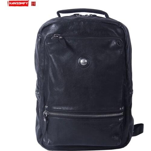Vintage Italian Vegetable Tanned Leather Backpack Mens Laptop Bag Travel Backpack Casual Schoolbag First Layer Cowhide Original
