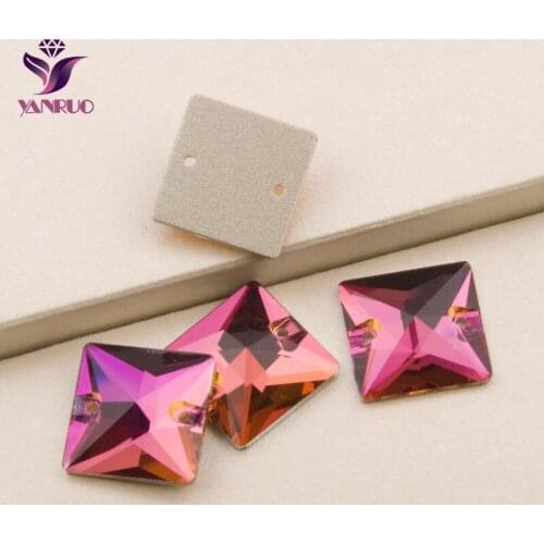 YANRUO 3240 Square Fuchsia Crystals Sewing Rhinestones Red Sew on Stones Beads Flatback Rhinestone Decorations Wedding Dresses