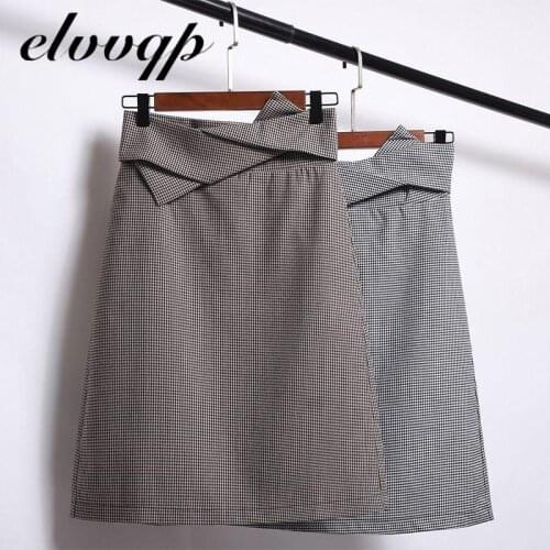 New Vintage Plaid Women Houndstooth Autumn Skirts Midi Korean Harajuku Fashion Elegant Office Casual High Waist A-line Skirts