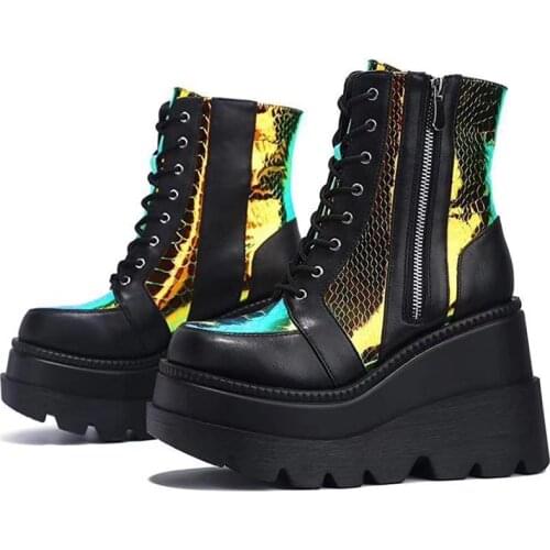 Women Heeled Ankle Boots Ladies High Heels Platform Woman Wedge Boots Female Fashion Zip Womens Autumn Winter Footwear 2020