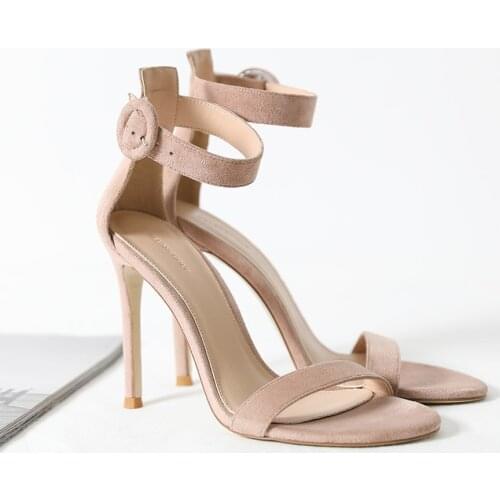 New 2019 Summer Wild Fashion Net Red Ins Tide Leather Black Word Buckle With High Heel Stiletto Sandals Female