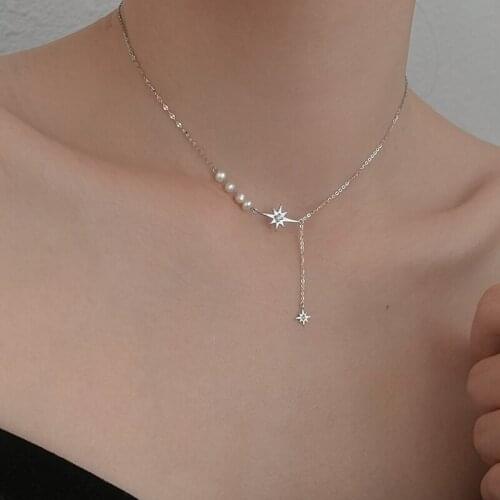 Korean Necklace For Women Silver Color Tassel Star Charm Pendant Statement Beaded Pendant Necklaces Lady Girl Jewelry Collares