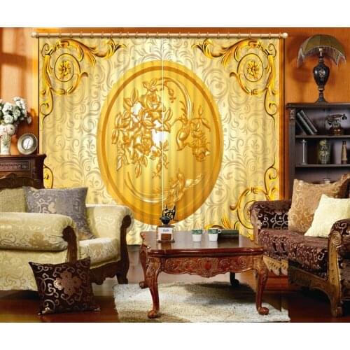 Golden curtains 3D Curtain Luxury Blackout Window Curtain Living Room Decoration curtains