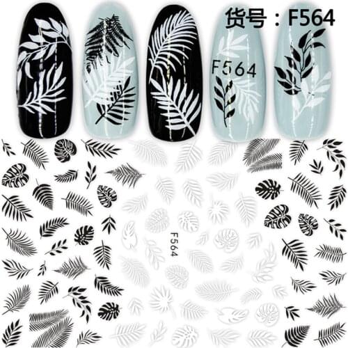 10PCS Black and White Several Art Graphics Art Leaves Branches Flower Pattern Nail Sticker Nail Slider Decoration Beauty