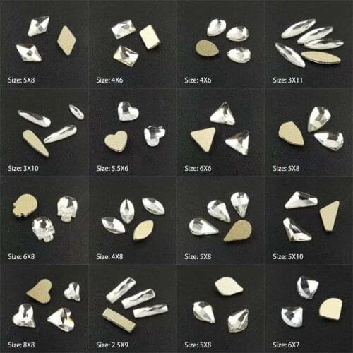 16Style S/L-Rhinestones, Special shaped Non Hot fix Rhinestones, 20Pcs Flatback Rhinestones, Crystal Clear Nail Art Rhinestones