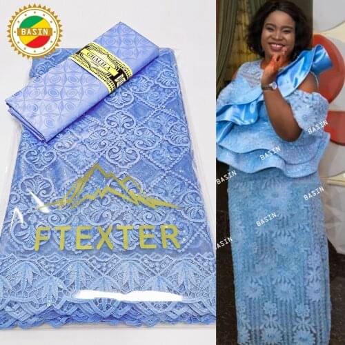 2.5+2.5 Yards Net Lace With Sequined And Guipure 100% Cotton Bazin Riche Gextczer For Celebration Dresses Basin Riche Fabric