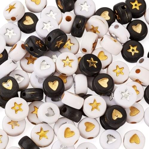 600pcs Mixed Acrylic Beads Flat Round With Heart & Star Loose Spacer Beads For Jewelry Making Handmade DIY Bracelet Necklace