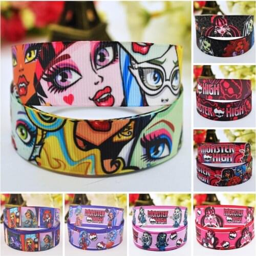22mm 25mm 38mm 75mm Ruban satin Monster Cartoon Character printed Grosgrain Ribbon Hair Accessories party decoration 10 Yards