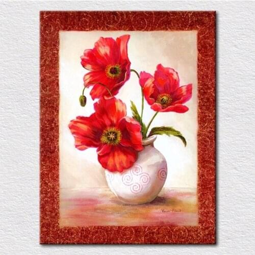 Free shipping quality canvas art picture large red flower in a white vase fine craft for bedroom wall decor