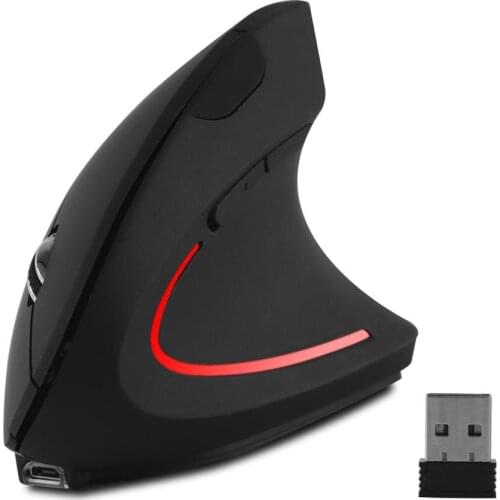 CHYI Vertical Black Wireless Mouse 2.4GHz Ergonomic Rechargeable Built-in Battery With Pad For Laptop Computer