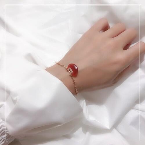 S925 Sterling Silver Red lock Bracelet Red agate lady Bracelet Simple small fresh and sweet Gift from best friend Free freight