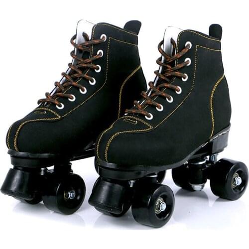 Black Luxurious Double Row Roller Skates Shoes Lace-Up Outdoor Patines Shoes Woman Man Training Shoes Europe Size 35-45