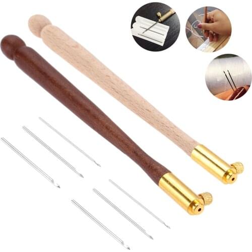 Wood Metal French Embroidery Needles Tambour Crochet Hook Luneville Hook with 3 Needles Luneville Glitter Bead Embroidery Tool