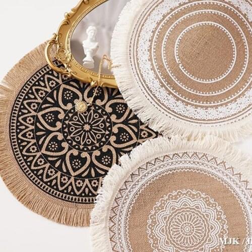 Delicate Bohemian Cotton Woven Linen Placemat Table Mat Flower Mat Round Insulation Non-slip Tassels Kitchen Decoration Tool