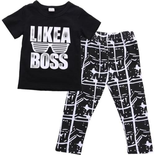 2pcs Boss Baby Clothing Set Toddler Kids Baby Boys Clothes T-shirt Tops + Long Pants Trousers Outfits Sets 6m-5y