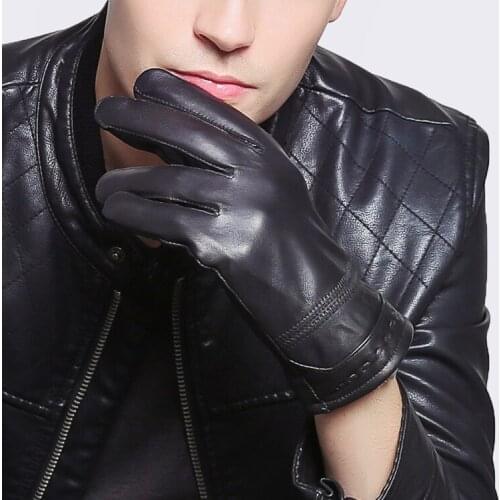 Leather Gloves, Mens Thickened Suede Motorcycle Sheepskin Driving Gloves Winter Mens Wrists Leather Gloves