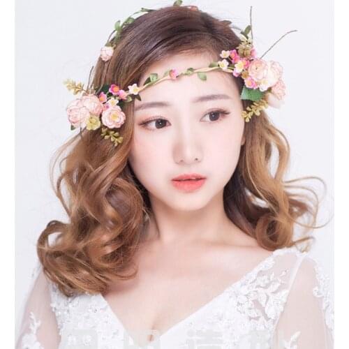 Rattan Head Wreath Handmade Flower Crown Wedding Bohemian Hairband Party Floral Girl Hair Accessories Headband Garland Headpiece