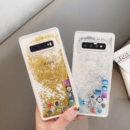 Cute Amusing Mobile apps Icon pattern Case For samsung galaxy note 10pro 9 8 S10 lite 10e 9plus 8 Glitter Liquid Quicksand Cover
