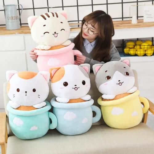 WOSTAR Cartoon teacup cat soft flannel Pillow Sofa Cushion blanket for summer children Bedroom Office car plane travel blanket