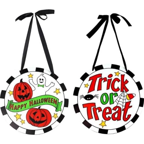 Halloween Wood Hanging Sign Wall Window Pendant Haunted House Yard Home Party Decoration