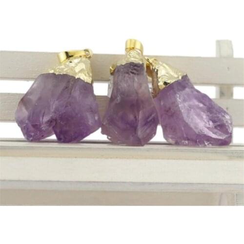 Natural Raw Amethysts Irregular Pendant for Girl Necklace Purple Small Lovely stone gold point pendant for women jewelry making