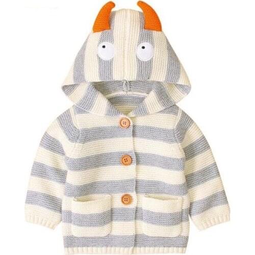 New 2020 Winter Warm Newborn Baby Sweater Fur Hood Infant Boys Girl Knitted Cardigan Fall Outwear Children Knitwear 1-24M