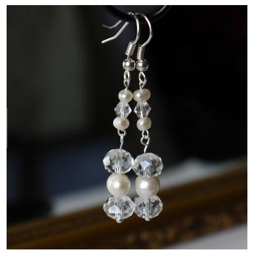 New Favorite Pearl Earrings 4-8mm White Crystal Round Genuine Freshwater Pearl S925 Silver Dangle Earring Fashion Women Gift