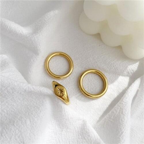 New Basic Smooth Tail Ring 18K Gold Plated Stainless Steel Engrave Starburst Signet Ring For Women Girls Trendy Jewelry Gift