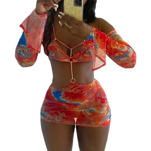 Bodycon Dress Exposed navel Printing Midi dress Hollow Out Full Sleeve New Fashion Summer Dress 2021