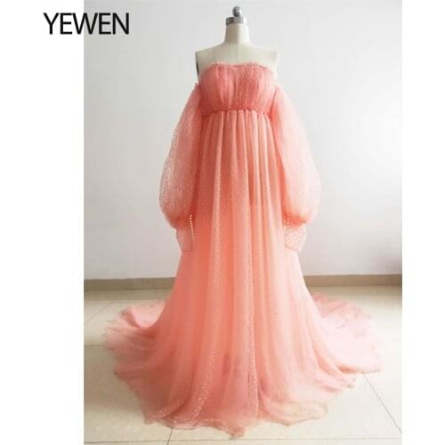 Orange Polka Dot Prom Dress Long Off shoulder Adjustable Waist Maternity Photo Shoot Dress Photography Props Custom Colors YEWEN