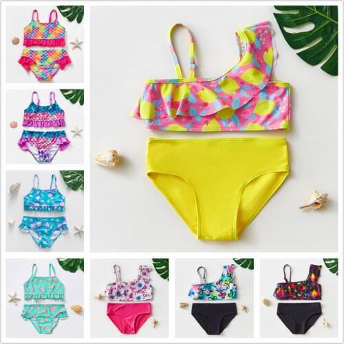 2~8Y Toddler Baby Girls Swimsuit Two pieces Girls swimwear High quality Kids Bikini set Biquini Infantil Ruffle Kids Beachwear