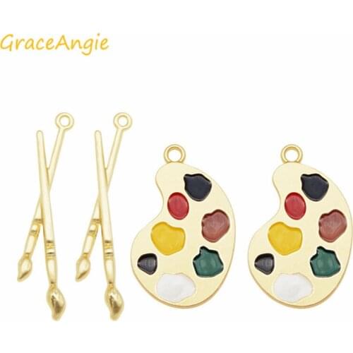 4pcs Gold Alloy Charm Art Paint Tray Palettes and brushes charms dangle earrings Neacklae Pendant Handmade Bracelet Keychain DIY