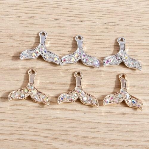 10pcs 20*19mm Crystal Fish Tail Charms for Jewelry Making 2 Colors Alloy Charms Pendant Fit Necklace Earrings Keychain DIY Craft