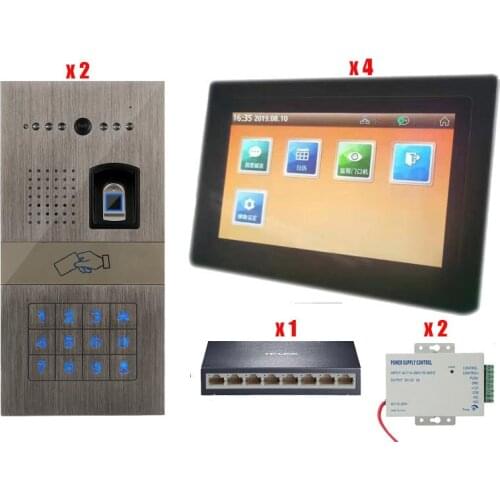 Wired TCP/IP 7" Video Door Phone Doorbell Video Intercom Entry System + IR RFID Fingerprint Keypad Camera 2V4