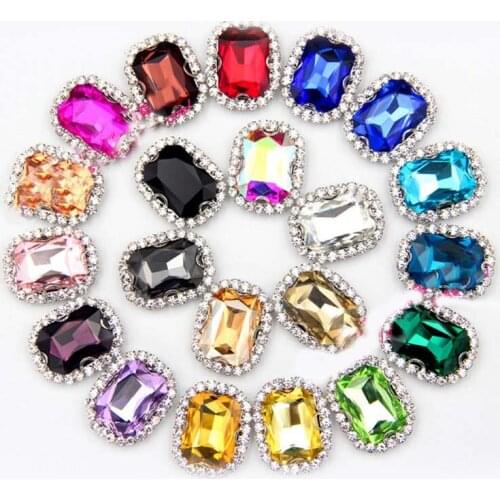 2016New 100pcs Rectangle Rhinestone Embellishments FlatBack With Acrylic Button for DIY Clothes or Bag Accessories NT01